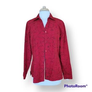 Sag Harbor Faux Suede, Red Button-Down Women's Shirt. Size M
